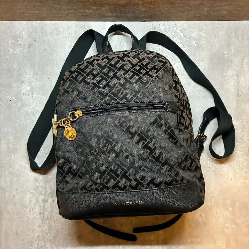 Tommy Hilfiger Charming Tommy Black Nylon Quilted Mini Backpack Gold Hardware